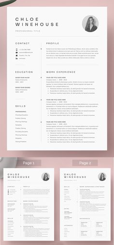 a clean and professional resume template for word or pages, with two different font options