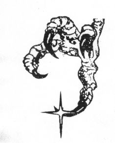 a black and white drawing of a snake with a crescent on it's back