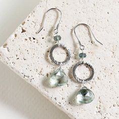 Silver Drop Earrings - Green Amethyst Earrings - Prasiolite Earrings Silver Green Amethyst Earrings For Gift, Faceted May Birthstone Round Earrings, Faceted Earrings For May Birthstone, Silver Briolette Jewelry For May Birthstone, Green Amethyst Dangle Jewelry Gift, Faceted Green Amethyst Earrings Gift, Green Amethyst Dangle Earrings For Gift, Green Amethyst Gemstone Earrings, Green Amethyst Dangle Earrings As Gift