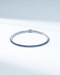 Suzanne Kalan Princess Mini Dark Blue Sapphire Tennis Bracelet in 18k white gold Sapphire Tennis Bracelet, Blue Sapphire Bracelet, Box Clasp, Sapphire Bracelet, Jewelry Tray, Tennis Bracelet, Princess Cut, Semiprecious Stones, Blue Sapphire