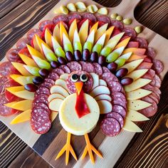 a turkey shaped platter with meats and cheese