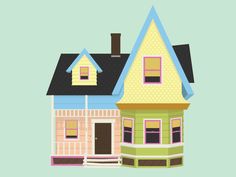 an illustration of a house that is painted in pastel colors