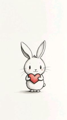 a drawing of a rabbit holding a heart