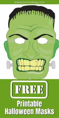 a green mask with the words free printable halloween masks