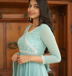 Hand embroidered Anarkali with embroidery  dupatta / ice blue anarkali suit set / anarkali dupatta USA / georgette dress with embroidered scallop dupatta / Indian dresses/ voggish / light blue maxi dress         Looking for a perfect indian dress/anarkali/suit sets that are trendy, unique and easy to carry !! yess, You are at the right place. we carry such versatile pieces of anarkalis and suit sets that really let you stand out in any occassion !!      featuring this beautiful georgette dress i Semi-stitched Anarkali Suit In Blue, Blue Semi-stitched Anarkali Suit, Elegant Blue Semi-stitched Anarkali Set, Light Blue Anarkali, Blue Semi-stitched Floor-length Anarkali Set, Semi-stitched Blue Long Sleeve Anarkali Set, Scallop Dupatta, Indian Dresses Anarkali, Dresses Light Blue