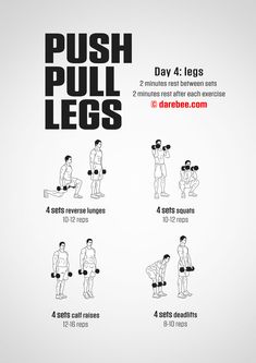 Day 4 - Page 5 Push Pull Legs Routine, Push Pull Legs Workout, Pull Day Workout, Leg Workout Women, Challenges Fitness, Travel Workouts, Workout Split, Push Pull Legs