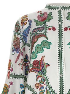 'Grenadilla Placèe' printed silk shirt with button closure, long sleeves. Composition: 100% silk | La Double J Women's grenadilla Placèe Shirt | SS24 Double J, Printed Silk Shirt, Thread Embroidery, Printed Silk, Silk Shirt, Silk Printing, Lehenga, Thread, Composition