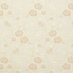 an old wallpaper pattern with flowers and swirls in pastel colors on a white background