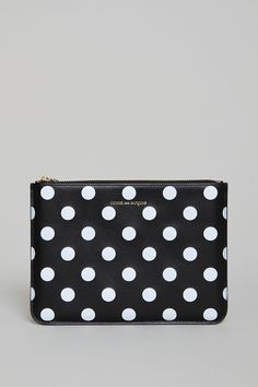 COMME DES GARÇONS Leather Pouch, Large - Black/Polka Dot SA5100PD $187.00 Lines In Fashion, Black Polka Dot, Leather Pouch, Large Black, In Fashion, Zip Around Wallet, Polka Dot, Polka Dots