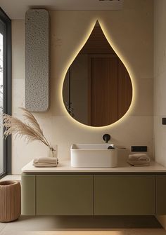 a bathroom with a sink, mirror and lights on the wall next to it's windows