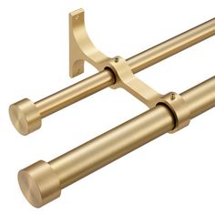 two brass - plated towel racks are shown against a white background, one is closed and the other has no handles