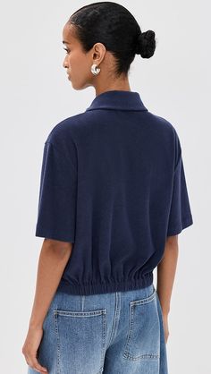 Tibi Terry Polo | Shopbop Casual Short Sleeve Tops With Ribbed Collar, Short Sleeve Tops With Ribbed Collar For Work, Sporty Short Sleeve Tops With Ribbed Collar, Casual Collared Loungewear Top, Casual Collared Top For Loungewear, Cotton Collared Neckline Tops For Loungewear, Tennis Tops, Polo Women, Polo Tees