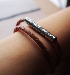 Personalized Coordinate Bracelets, Mens Coordinate Bracelets, Coordinate jewelry, Coordinate gifts, Mens engraved Bracelet, Anniversary Gift Stainless Steel Real leather Color: Dark Brown / Black / White / light Brown Looking for your exact coordinate here: https://www.latlong.net/ Personalized engraved coordinates bracelets for boyfriend, husband, men. Real leather bracelet with stainless steel cylinder for him. To see more different styles handmade bracelets, click https://www.etsy.com/shop/Ha Everyday Engraved Jewelry For Father's Day, Father's Day Everyday Jewelry With Engraved Text, Father's Day Everyday Engraved Jewelry, Adjustable Name Bracelet With Engraving For Promise, Adjustable Bracelets With Engraving Option For Promise, Adjustable Engraved Stainless Steel Braided Bracelets, Engraved Wristband Bracelet For Friendship, Engraved Bracelets For Anniversary And Father's Day, Adjustable Bracelets With Engraving Option For Friendship