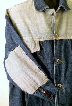 Phat Farm 2XL Blue Denim Jacket Two Toned Inner Outer Pockets Orange Stitching #PhatFarm #JeanJacket Fun Things To Buy, Phat Farm, Argyle Sweater, Blue Denim Jacket, Denim Button Down, Leather Jacket Men, Mens Clothing, Dark Denim, Leather Coat