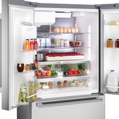 an open refrigerator with food in it