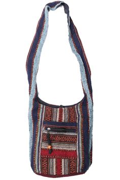 "Our Sunshine Joy Woven Shoulder Hobo Bags are perfect for the person on the go. Great for trips to the beach, camping, festivals, picnics, a night out and more.  These high-quality bags feature a sturdy double interlocking \"lockable\" zipper top, a secure, zippered pocket on the outside of the bag, and an inner pouch.   This bag measures approximately 13 x 14 x 4 inches (H x L x W) with a 20\" fixed strap.  100% cotton. Made in India." Blue Outdoor Bags With Ykk Zipper, Summer Blue Shoulder Bag With Zipper Pocket, Blue Shoulder Bag With Zipper Pocket For Summer, Summer Outdoor Shoulder Bag With Zipper Closure, Multicolor Summer Shoulder Bag With Pockets, Festival Shoulder Bag For Everyday Use, Everyday Festival Shoulder Bag, Summer Outdoor Bag With Zipper Closure, Summer Outdoor Bags With Zipper Closure