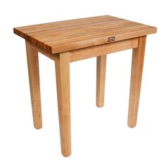 a small wooden table with legs and a cutting board on the top that says boss