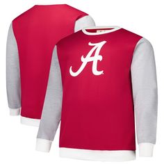 Stay warm and rep the Crimson Tide in style with this Fanatics Contrast Sleeve Large Chest Pullover Sweatshirt. This pullover sweatshirt features contrast sleeves that add a stylish touch to the classic crew neck design. The fleece lining provides an extra layer of warmth, making it perfect for those chilly game days or cozy nights in. Team Spirit Long Sleeve Sweater For College, Collegiate Long Sleeve Tops For Game Day, Collegiate Style Long Sleeve Tops For Game Day, Collegiate Long Sleeve Sweater For Game Day, Collegiate Sweater For Game Day, University Red Long Sleeve Tops For Winter, Team-colored Long Sleeve Sweatshirt For Winter, Collegiate Long Sleeve Top With Ribbed Cuffs, Fall Fan Gear Long Sleeve Sweatshirt