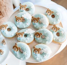 there are many donuts with teddy bears on them