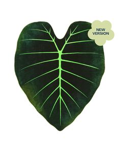 a green heart shaped plant leaf with the words new version written on it's side