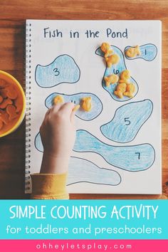 a child's hand writing on a paper with the words simple counting activity for toddlers and preschoolers