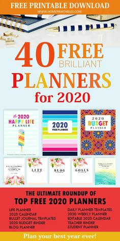 the free printable planner for 2020 is shown in this page, which includes four different planners