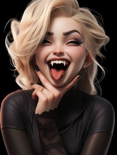 a digital painting of a woman with her mouth open and tongue hanging out to the side