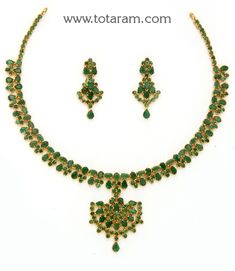 22 Karat Gold Emerald Necklace & Drop Earrings Set - 235-GS3803 - in 42.300 Grams for USD $4,377.26 USD. 
Made in India by Totaram Jewelers Online this product is in Gold - 22 Karat BIS Hallmark 916 Gold  & is an excellent gift for Adult - Women. Ships fully insured with secured guaranteed delivery for free with your order over $250 from New Jersey USA & comes with 30 days exchange policy. Emerald Jewelry Necklace, Gold Emerald Necklace, Emerald Necklaces, 22k Gold Necklace, Beaded Necklace Designs, Ruby Emerald, Gold Necklace Set, Emerald Necklace, Gold Necklace Designs