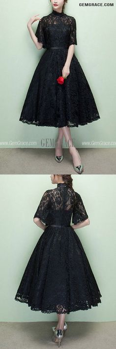 10% off now|Free shipping world-wide. Vintage Black Lace Tea Length Homecoming Dress With High Neck at GemGrace. Click to learn our pro custom-made service for wedding dress, formal dress. View #HomecomingDresses for more ideas. Black Lace Dress With Lace Collar, Black Lace Knee-length Wedding Dress, Black Knee-length Lace Wedding Dress, Formal Black Lace Dress With Lace Collar, Black Knee-length Lace Dress For Wedding, Black Lace Dress For Wedding And Prom Season, Black Midi Lace Dress For Wedding, Black Knee-length Lace Dress, Black Lace Tea-length Dresses