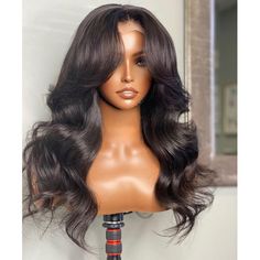 curtain bangs body wave human hair 13x6 lace front wig Black Hair Types, Long Human Hair Wigs, Silver Grey Hair, Beautiful Wigs, Red Wigs, Body Wave Wig, Lace Closure Wig, Black Natural Hairstyles, Curtain Bangs