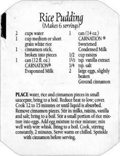 a recipe for rice pudding with instructions on how to make it