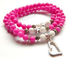 Smooth Round Beads Bracelet - Fuchsia Jade w/ Heart Charm Length: 20" Flexible, ready to wear 6 mm Round $ 9.50 Stretch Beaded Bracelets Diy, Beaded Braclets, Beads Bracelet Design, Jade Bracelet, Beaded Bracelets Diy, Beads Bracelet, Bracelet Designs, Diy Bracelets, Infinity Bracelet