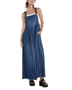 Billy T Chambray Overall Maxi Dress Casual Fitted Denim Maxi Dress, Corduroy Jumper Dress, Sleeveless Denim Maxi Dress Fitted, Casual Chambray Denim Button-up Dress, Spring Medium Wash Maxi-length Denim Dress, Long Denim Dress, Blue Chambray Button-up Denim Dress, Billy T, Long Dress Patterns