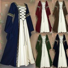 Medieval Renaissance Dress Women's Vintage Halloween Gothic Costume Party Dress | eBay Medieval Outfits, Gaun Abad Pertengahan, Medieval Dresses, Vestidos Retro, Medieval Woman, Robes Vintage, 파티 드레스, Ren Fair, Long Sleeve Gown