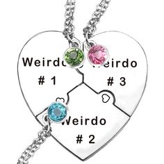 PRICES MAY VARY. Unique Design: Weirdo 1 Weirdo 2 Weirdo 3 heart-shaped necklaces for 3 sisters. Durable Material: Made of high-quality stainless steel for long-lasting wear and tear resistance. Symbolic Gift: Perfect for celebrating friendship, sisterhood, or any special bond between loved ones,Cherish these memories with your closest friends or brothers and sisters. Stainless Steel Chain Length:About 18"+2" Extended chain,Total Heart Size:1.7" Packaging: Comes packaged in a beautiful Gift box. 3 Bff, 4 Best Friends, Cool Things I Want, Bff Stuff, Celebrating Friendship, Bff Necklace, 3 Sisters, Bff Necklaces, Best Friend Necklaces