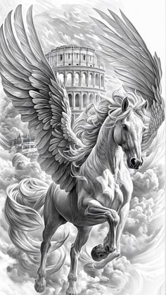 Pegasus Tattoo Design, Pegasus Tattoos, Flying Phoenix Tattoo, Pegasus Drawing, Pegasus Wings, Greek Drawing, Pegasus Tattoo, Most Beautiful Tattoos, Shoulder Movement