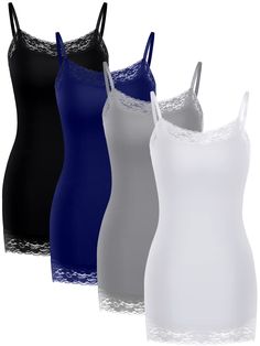 PRICES MAY VARY. Lace Trim: The V-neck lace trim adds a nice layered look but not too fancy; Adjustable straps that keep the arm holes even and the neck line semi-even are fantastic, soft and comfortable to wear Soft Material: The women lace camisole is made of breathable modal and spandex; The lightweight fabric is designed for layering and feels soft; Modal material also has good elasticity and hugs the body nicely A Favorite Part of Wardrobe: The long womens camisoles go nice under slouchy sw Tank Tops Lace, Patchwork Crop Top, Streetwear Girl, Long Tank Tops, Womens Camisoles, Long Tank, Lounge Lingerie, Lace Camisole, Lace Tank Top