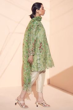 Transition effortlessly into spring with this tea-green khaddi silk printed kurta and printed organza dupatta with embroidery detailing. Paired with raw silk shalwar. Eid Holiday, Printed Organza, Dresses Design, Embroidery Detailing, Tea Green, Boutique Dress Designs, Website Features, Organza Dupatta, Boutique Dress