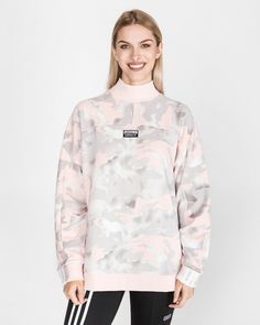 Adidas Camo Mock Neck Oversized Sweatshirt Pink Gray Size MEDIUM. Light Granite, Adidas Camo, Desert Pink, Chalk White, Cute Fall Outfits, Cute Summer Outfits, Pink Sweatshirt, Oversized Sweatshirt, Pink Gray