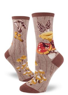 Mushroom Women's Socks Mushroom Socks, Heather Moss, Tall Socks, Sock Lovers, Over The Calf Socks, Funky Socks, Sock It To Me, Women Crew Socks, Mens Crew Socks