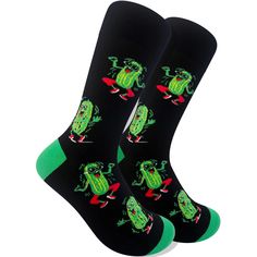 PRICES MAY VARY. ✅ DESIGN - These pickle socks for men showcase a whimsical and hilarious dill pickle design, making them the perfect choice for anyone with a great sense of humor. Show off your love for pickles in style! ✅ QUALITY MATERIALS - Crafted from high-quality combed cotton, our funny pickle socks provide exceptional softness and comfort. The blend of 65% combed cotton and 35% spandex ensures a stretchy, lightweight feel that fits snugly on your feet. ✅ COMFORTABLE - Our dill pickle soc Casual Black Socks As Gift, Casual Black Socks For Gifts, Fun Black Cotton Socks, Fun Black Socks As Gift, Big Dill, Sock Drawer, Cotton Clothing, Dill Pickle, Socks For Men