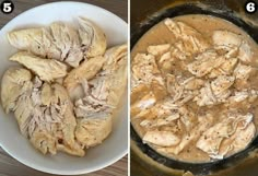 two pictures side by side one shows chicken and the other shows what is in it