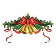 a christmas wreath with bells, holly and red ribbon on white background for your design