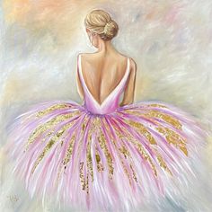 a painting of a ballerina in pink and gold