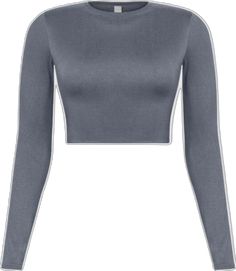 Casual Solid Crop Top With Thumbholes, Fitted Crew Neck Crop Top For Layering, Chic Gray Stretch Crop Top, Fitted Crew Neck Crop Top With Thumbholes, Trendy Long Sleeve Crop Top For Layering, Fitted Cropped Sweater For Layering, High Stretch Crew Neck Crop Top For Fall, Casual Long Sleeve Elastane Crop Top, Winter Crew Neck Crop Top For Layering