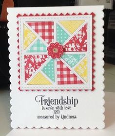 a card with the words, friendship is sewn with love