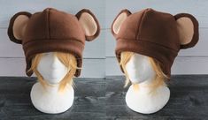 This Monkey hat is made from fleece. Multiple colors are available. If you don't see a color you want let me know and if you have a preference for inner ear color. ⫸ Perfect for: fans, cold weather, costumes, or conventions. Very warm! ⫸ Monkey with hair does not have free shipping⫸ Size: If in doubt order the larger size. Adult: 24-25 Inches Youth: 21-23 Inches Youth: 18-20 Inches ⫸ Care instructions: I recommend hand wash but should be fine in machine wash cold.��⫸⫸Made when ordered.All hats are Finn Hat, Hat Reference, Weird Hats, Cold Weather Costumes, Weather Costumes, Raccoon Hat, Hat Sewing Pattern, Monkey Hat, Fun Hats