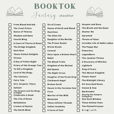 the book tok checklist is shown in black and white