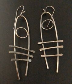 Handmade sterling silver U-shape with a circle and three hammered bars. Handmade Sterling Silver, Sterling Silver Earrings, Silver Earrings, Jewelry Earrings Dangle, Dangle Drop Earrings, Dangle Earrings, Brass, Jewelry Earrings, Jewelry Making