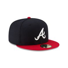 Wear what the players wear! The Atlanta Braves Authentic Collection Home 59FIFTY Fitted cap features a team color fabrication with an embroidered Braves logo on the front and an embroidered MLB Batterman on the back. Contrasting the cap is a red visor. Throwback Snapback Fitted Hat For Baseball Season, Throwback Baseball Cap For Baseball Season, Throwback Baseball Cap For Sports Events, Throwback Fitted Baseball Cap For Sports Events, Throwback Curved Brim Hats For Baseball Season, Throwback Baseball Cap For Baseball Season With Curved Brim, Navy Fitted Hat For Sports Events, Navy Flat Bill Hat For Sports Events, Navy Fitted Hat With Flat Bill For Sports Events